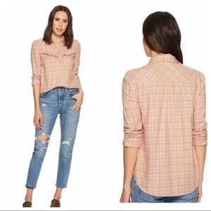 Paige plaid kamie dessert sunrise pink button up ruffle flannel shirt